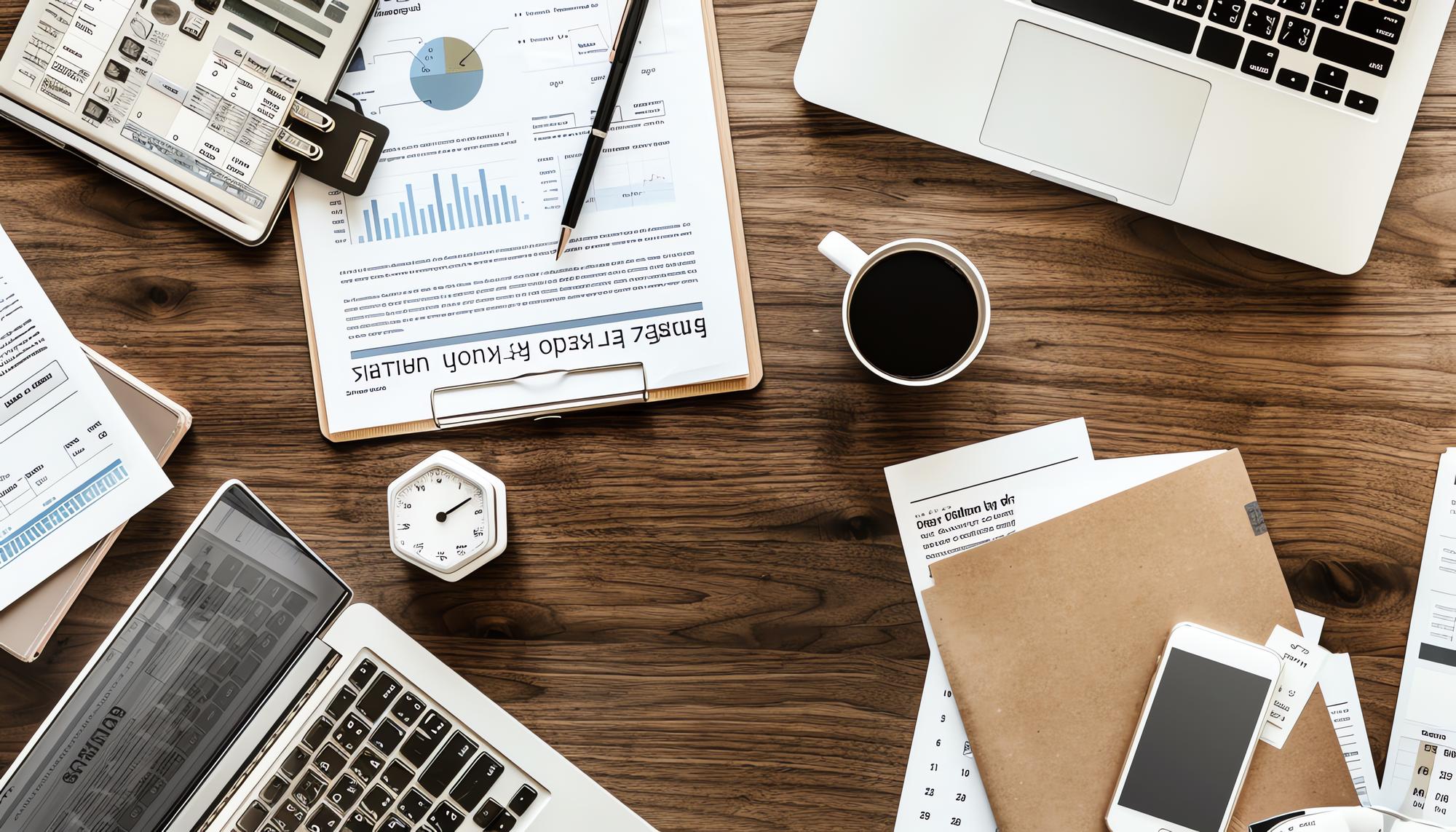 Stack of documents and financial overview
